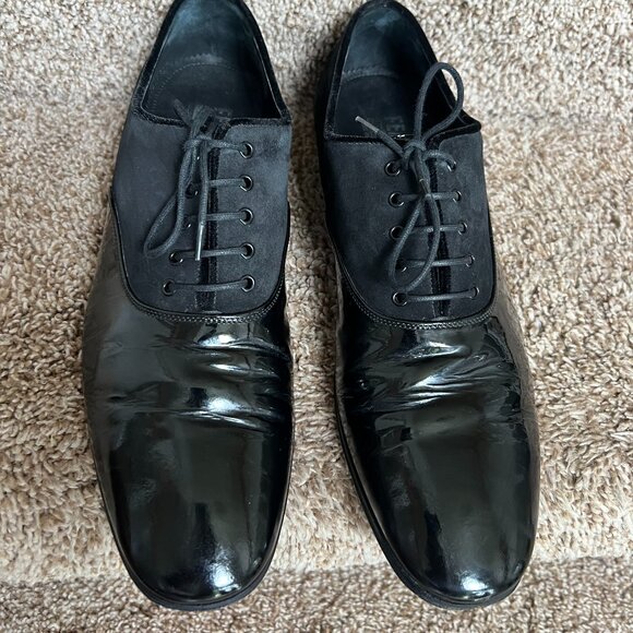 SALVATORE FERRAGAMO Men\'s Black Patent Leather /Suede Dress Shoes. main image 14